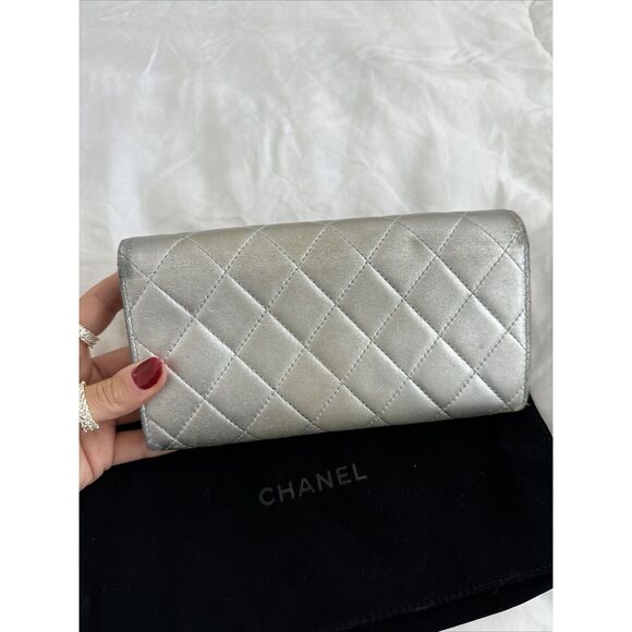 CHANEL Silver Lamb Leather Flap Wallet W/dust Bag - Picture 10 of 16